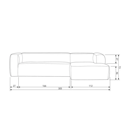 Bean canapé d angle droit tissu côtelé